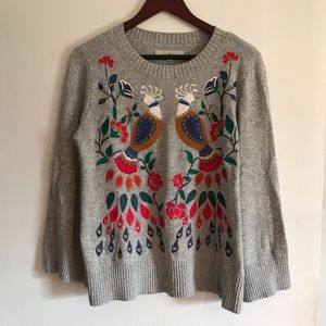 LOFT Embroidered Bell Sleeve Sweater